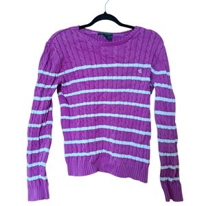 Lauren Ralph Lauren Purple Cable Knit Cotton Sweater | Striped | Size M